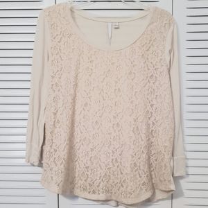Lauren Conrad lace 3/4 sleeve shirt size L